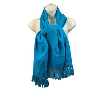 Berkshire‎ Scarf Blue Acrylic Knit Fringe Winter Fall Accessory